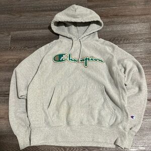 Champion Gray Hoodie with Green Logo